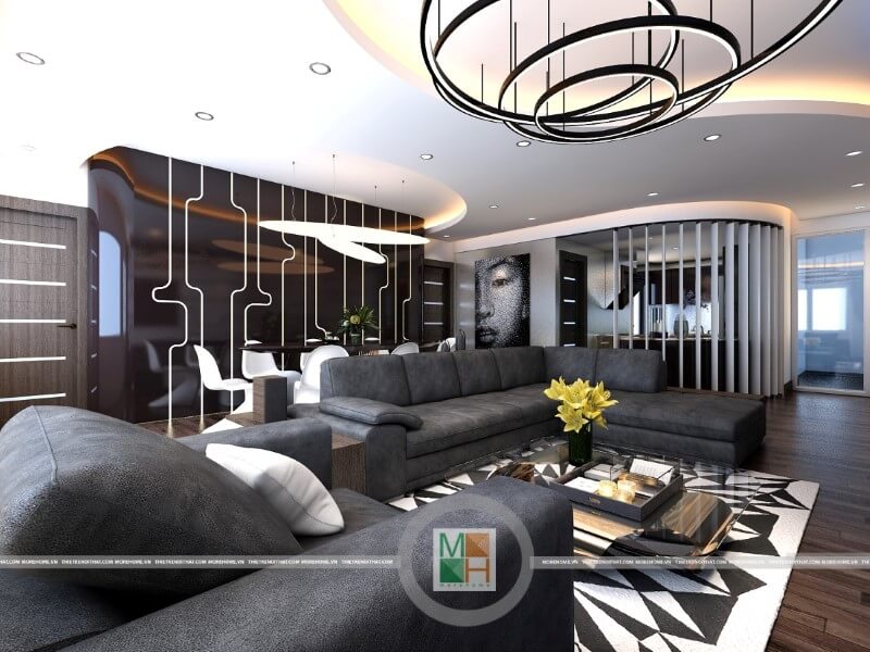 Mẫu thiết kế phòng khách chung cư đẹp, các kiến trúc sư Morehome sử dụng các hình khối đơn giản và cụ thể mang đến sự rõ ràng và thuận tiện cho gia chủ Đón xem các mẫu thiết kế phòng khách ưa chuộng nhất hiện nay