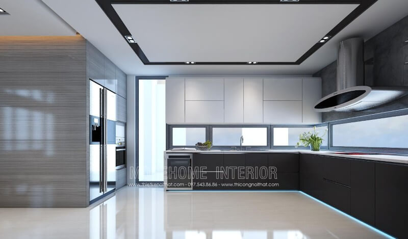 Tủ bếp hiện đại hình chữ L tận dụng được không gian góc, tiết kiệm diện tích phòng bếp mang lại sự thông thoáng, thoải mái Thiết kế và sản xuất tủ bếp đẹp